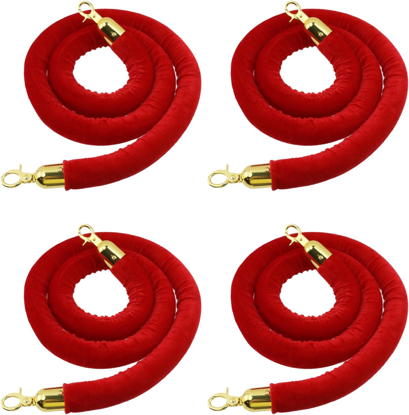 Oedema 4 Pcs Purple Velvet Stanchion Ropes with Gold Hooks 5 Feet Crowd Control Barrier Hanging Rope for Movie Theaters, Restaurants, Hotels