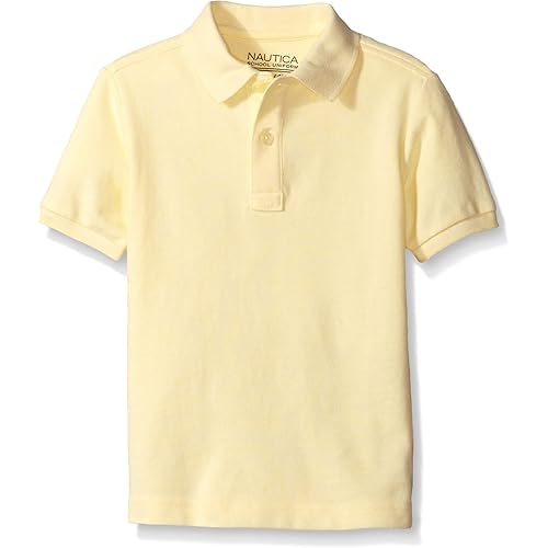 Nautica Boys' Big School Uniform Short Sleeve Polo Shirt, Button Closure, Comfortable & Soft Pique Fabric