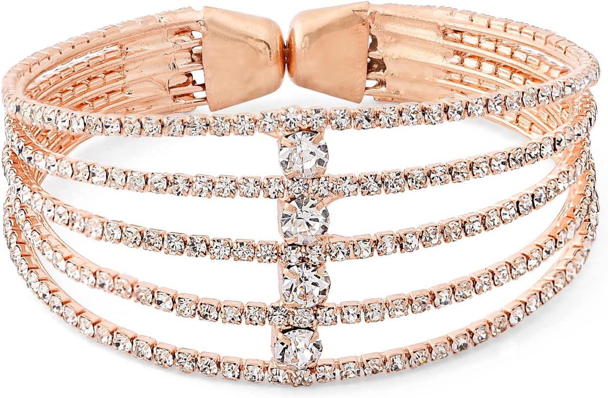Rose Gold Tone Dazzling Austrian Diamonds Embellished Party Bling Cuff Bracelet For Women-ZPFK12103