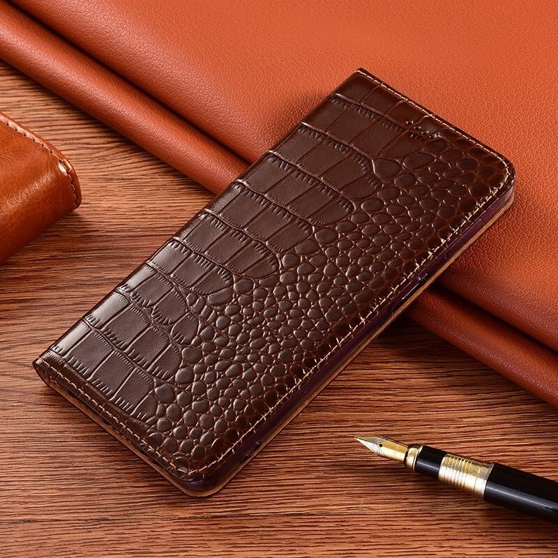 Étui iPhone 12 Pro cuir véritable marron foncé housse rabat