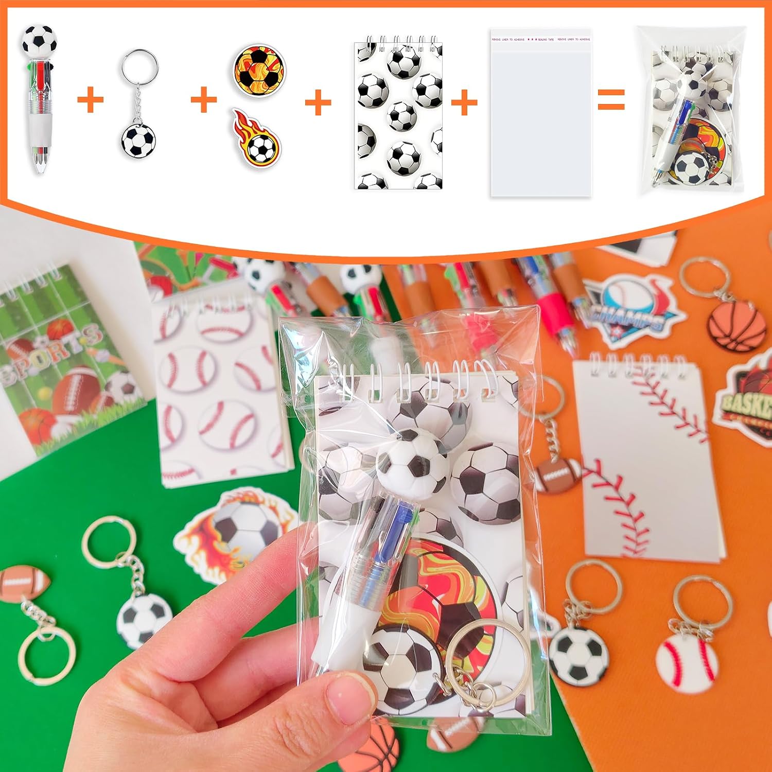 130 Pcs Sports Party Favors Sports Ballpoint Pens Mini Notepads Football Baseball Soccer Basketball Team Gifts for Sports Lover Classroom gifts Sports Goodie Bags Stuffers (Sports)