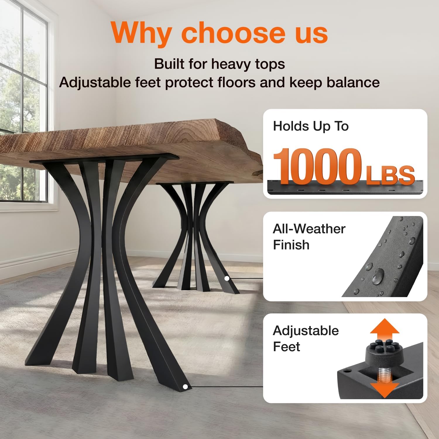 Flowyline 28" H 420 Akro Handcrafted Black Metal Table Legs and Bases for Dining Tables | Steel Desk Legs | Rust-Resistant, Adjustable Furniture Legs for Bench DIY Mid-Century Modern Indoor/Outdoor
