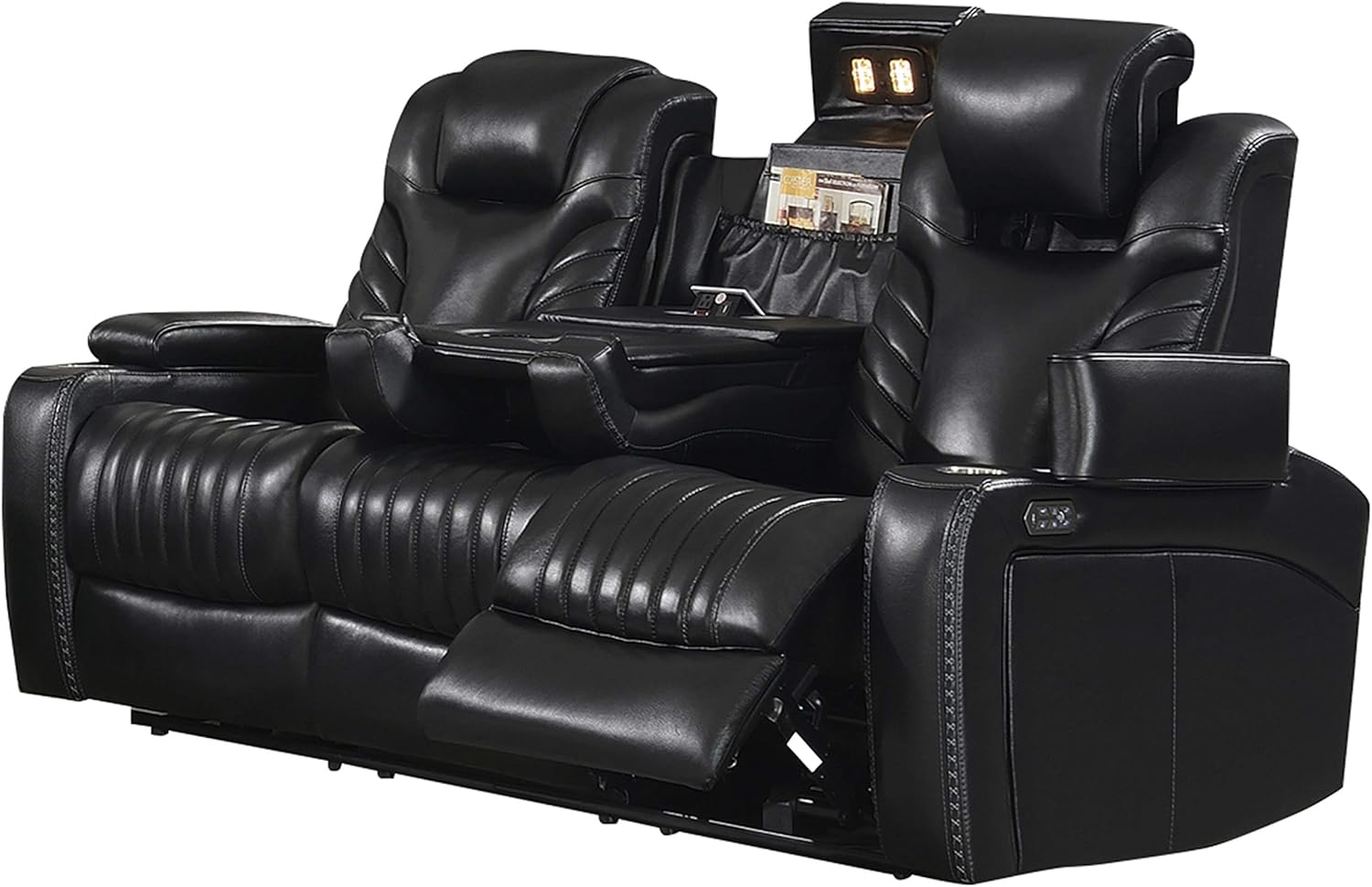 Coaster Furniture Bismark Reclining Seat and Power Headrest Drop-Down Table Black Sofas 609461PPI