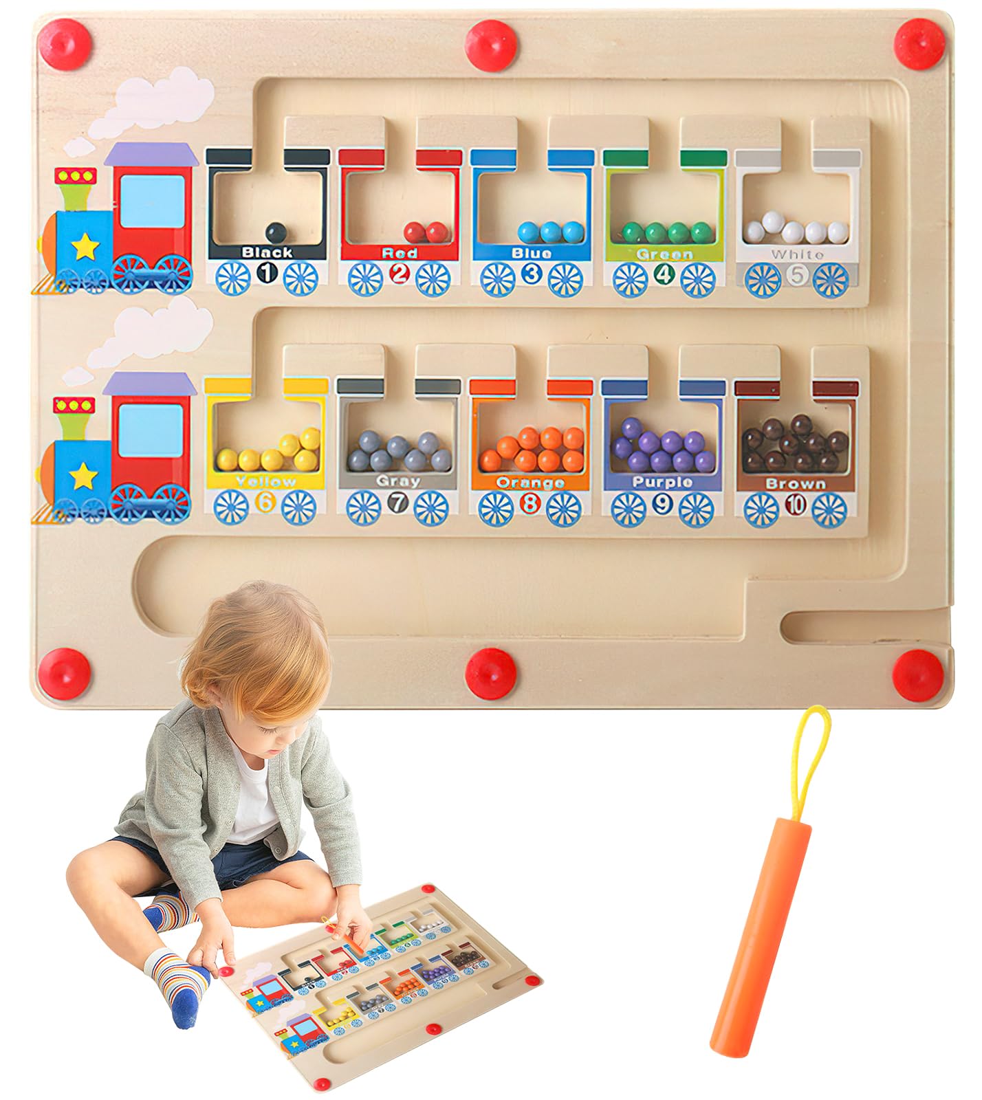 Laberinto Magnético De Madera Con 20 Tarjetas De Colores – Juguete Educativo Montessori De Motricidad Fina Para Niños De 3 A 8 Años