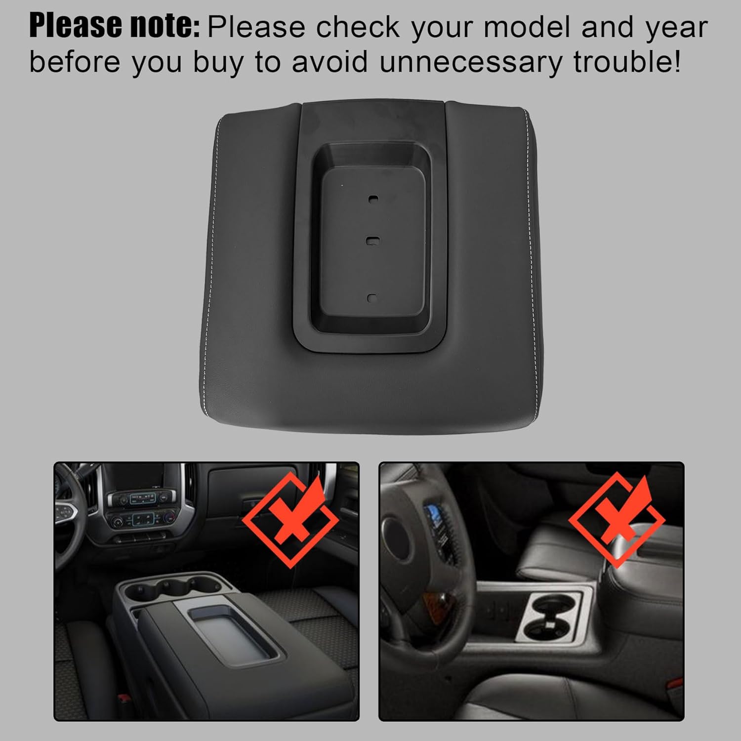 Front Black Center Console Armrest Lid Compatible with Chevy Silverado Suburban Tahoe GMC Sierra Yukon XL 2014-2019 Replace 22881398