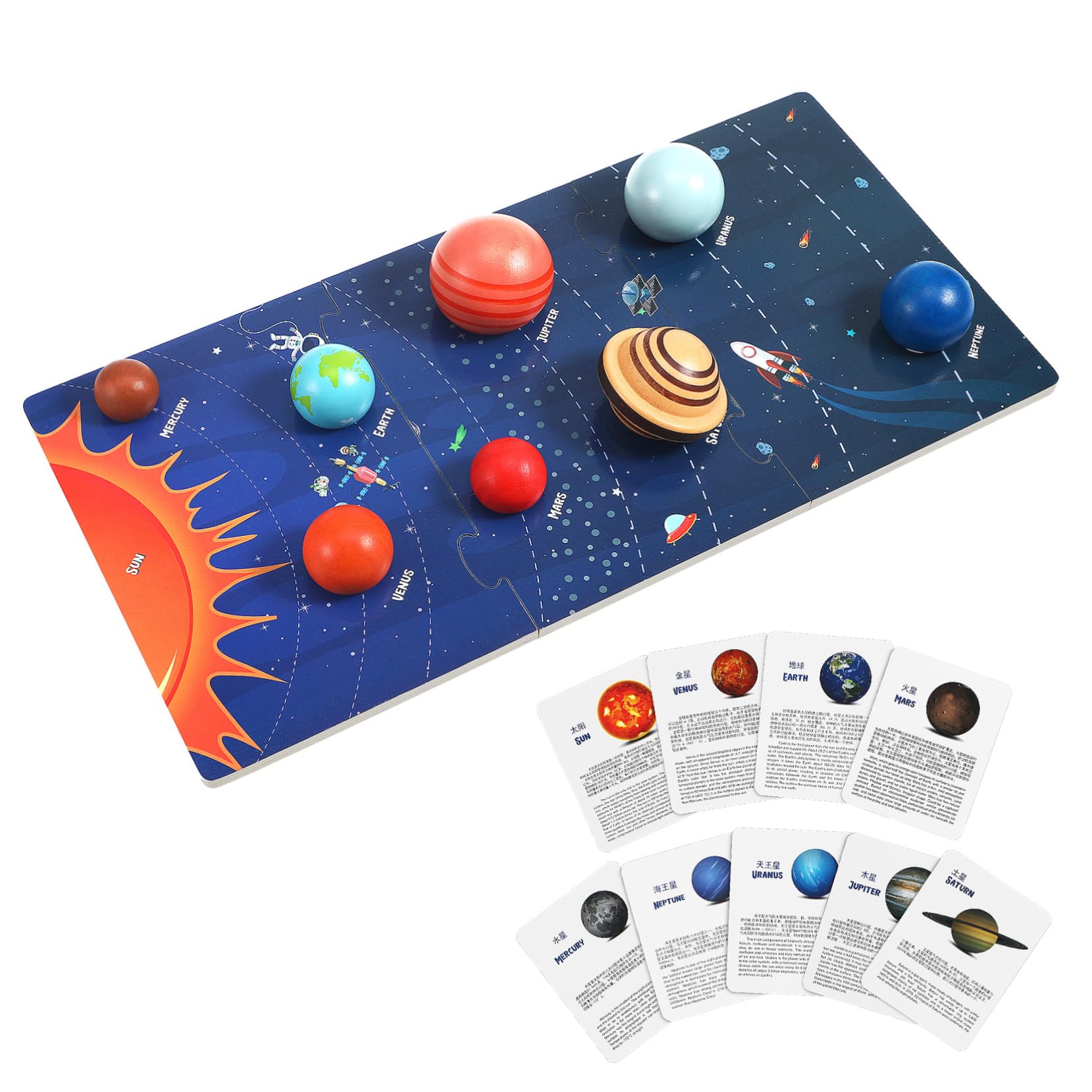 BESPORTBLE Rompecabezas de Madera del Sistema Solar para Niños, Modelo Educativo de 8 Planetas, Tablero Desmontable, Juguete Espacial Interactivo para Aprendizaje Preescolar, 1 Unidad