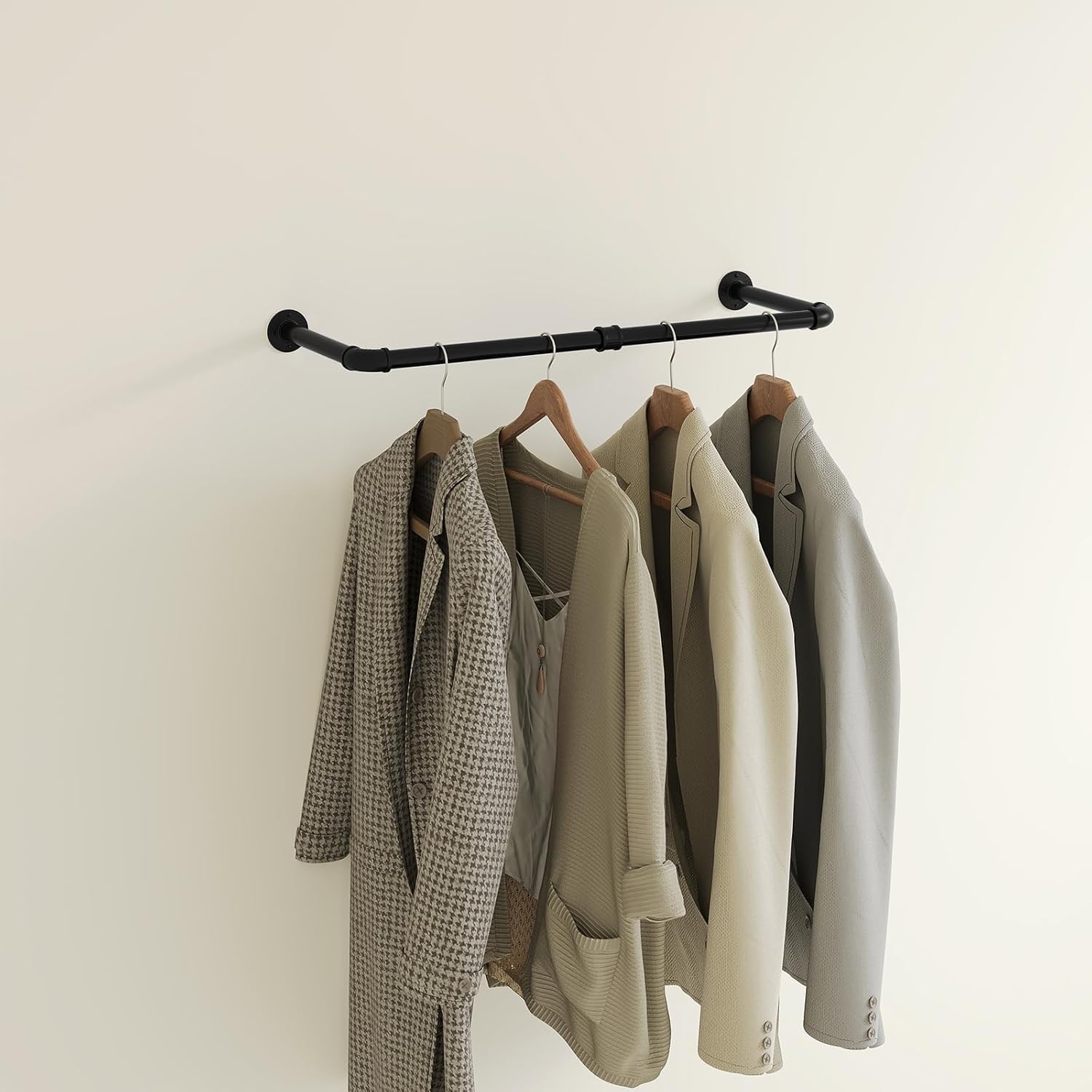 eSituro Asta Appendiabiti da Muro, Attaccapanni a Tubo, Barra Porta Abiti, Stile Industriale, in Metallo, per Ingresso e Camera da Letto, Nero, 79cm
