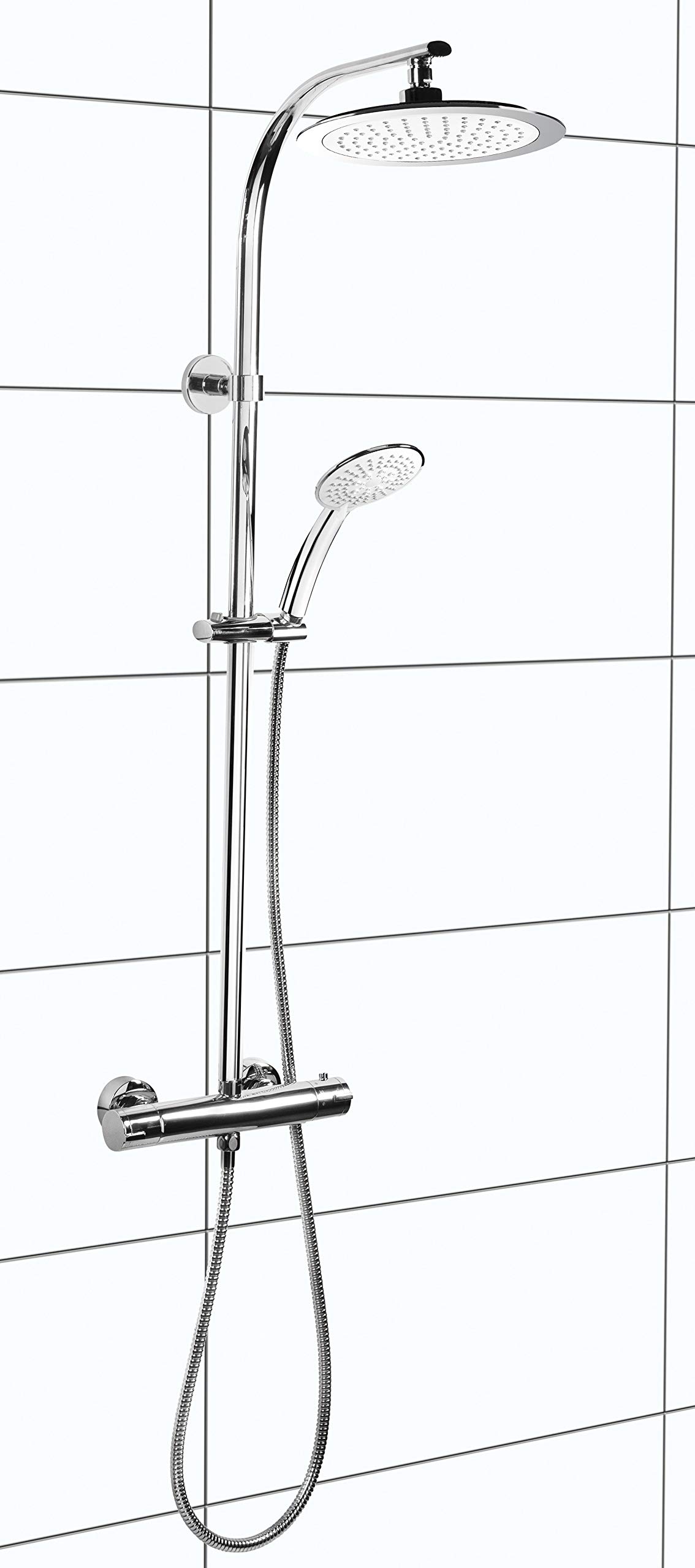 Cornat TECBW3422 - Alcachofa de ducha (238 mm, diámetro de 1 chorro, con rótula y boquillas anticalcáreas, cromado)