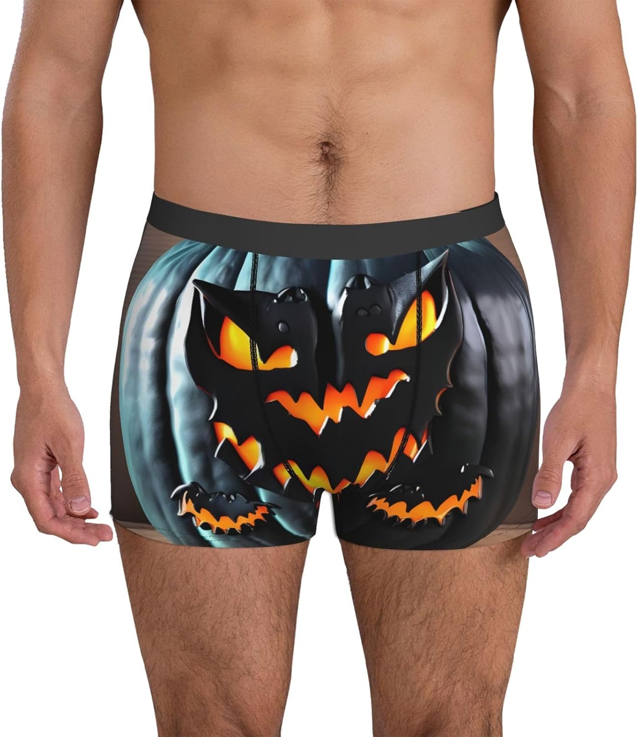 Halloween Bat Pumpkin Print Men'S Boxer Briefs Soft Breathable Polyester Fabric With Comfortable