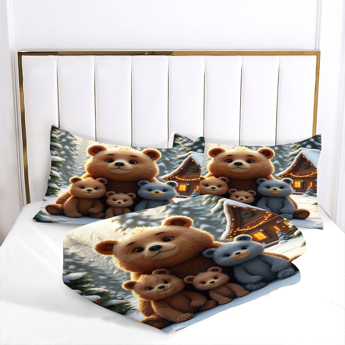 Edredón 180x200 cm | Oso de Dibujos Animados, Tejido de Microfibra con Relleno de Algodón 200 gsm, Incluye 2 Fundas de Almohada 50x75 cm, Estampado 3D para el Dormitorio Principal B136