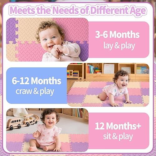 Miniatura 7 de Tapete de juego de espuma para bebé, tapete entrelazado de 0.4 pulgadas de grosor con colores sólidos, cuadrados suaves y no tóxicos, tapete de