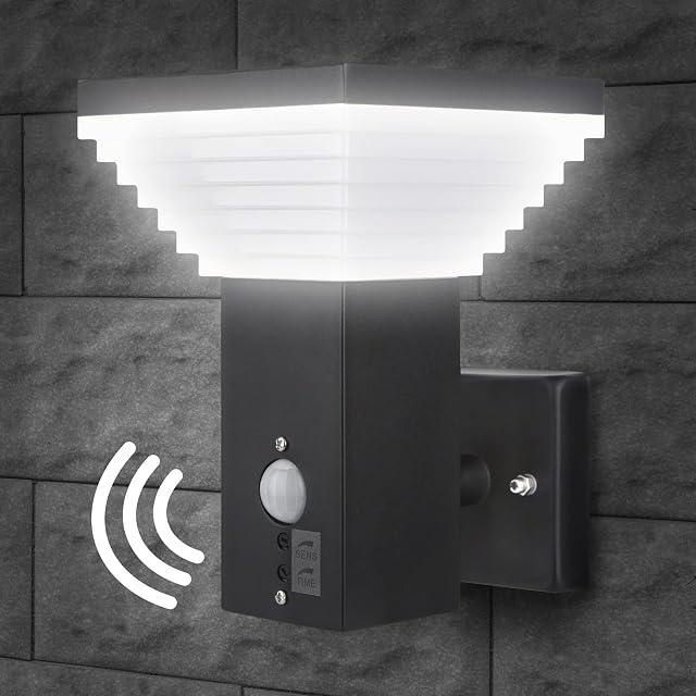 Outdoor LED Wall Light with Motion Sensor, Outside Lights Mains Powered PIR Stainless Steel External Weatherproof Light, 7W IP44 Weatherproof, 4000K Daylight White, deal for Patio Porch Garden Pathway