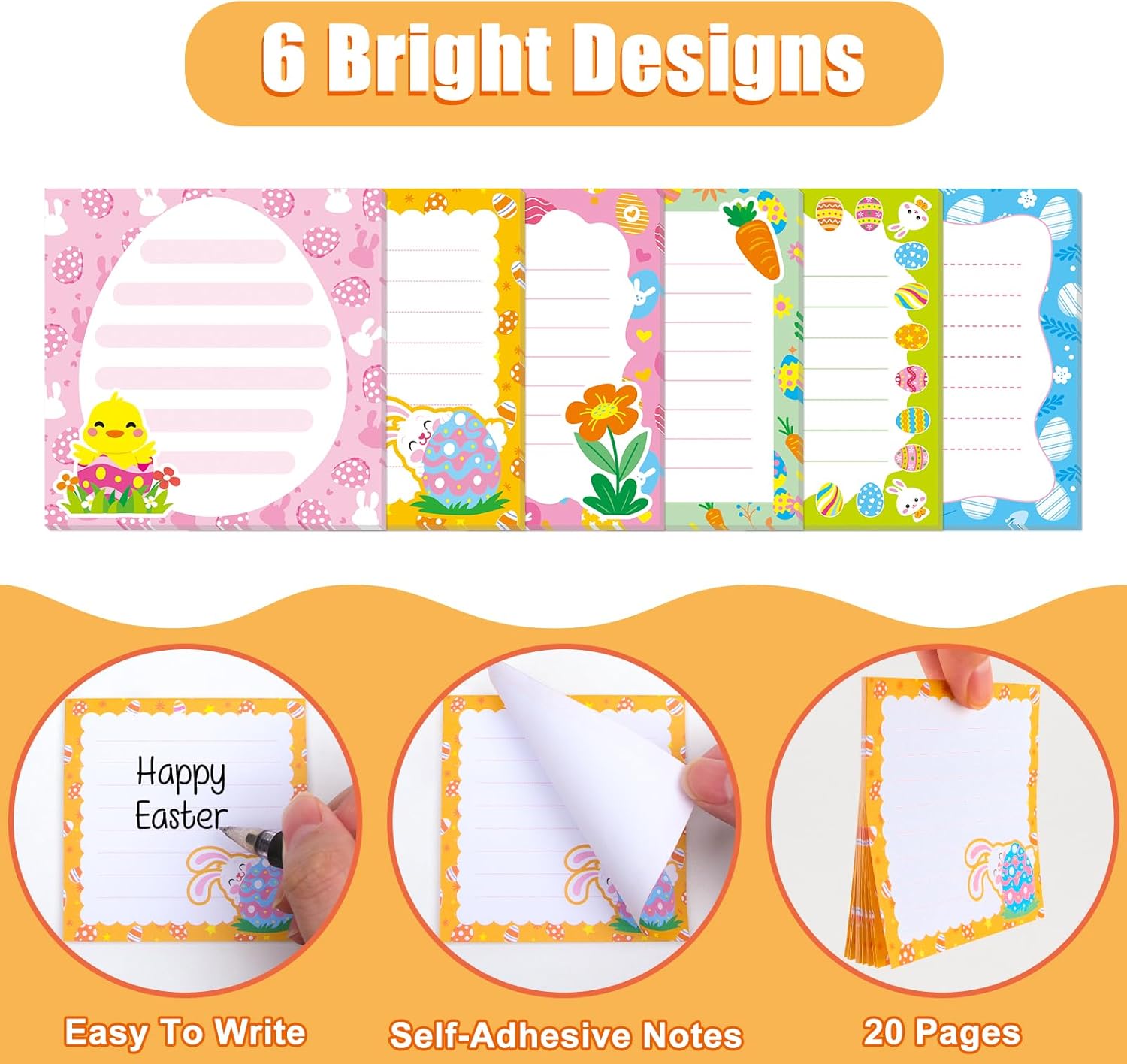 30 Pack Easter Sticky Notes - 600 Sheets Easter Egg Sticky Note Pads Spring Flower Memo Notes for Easter Party Spring Gift School Office Supplies - Image 2