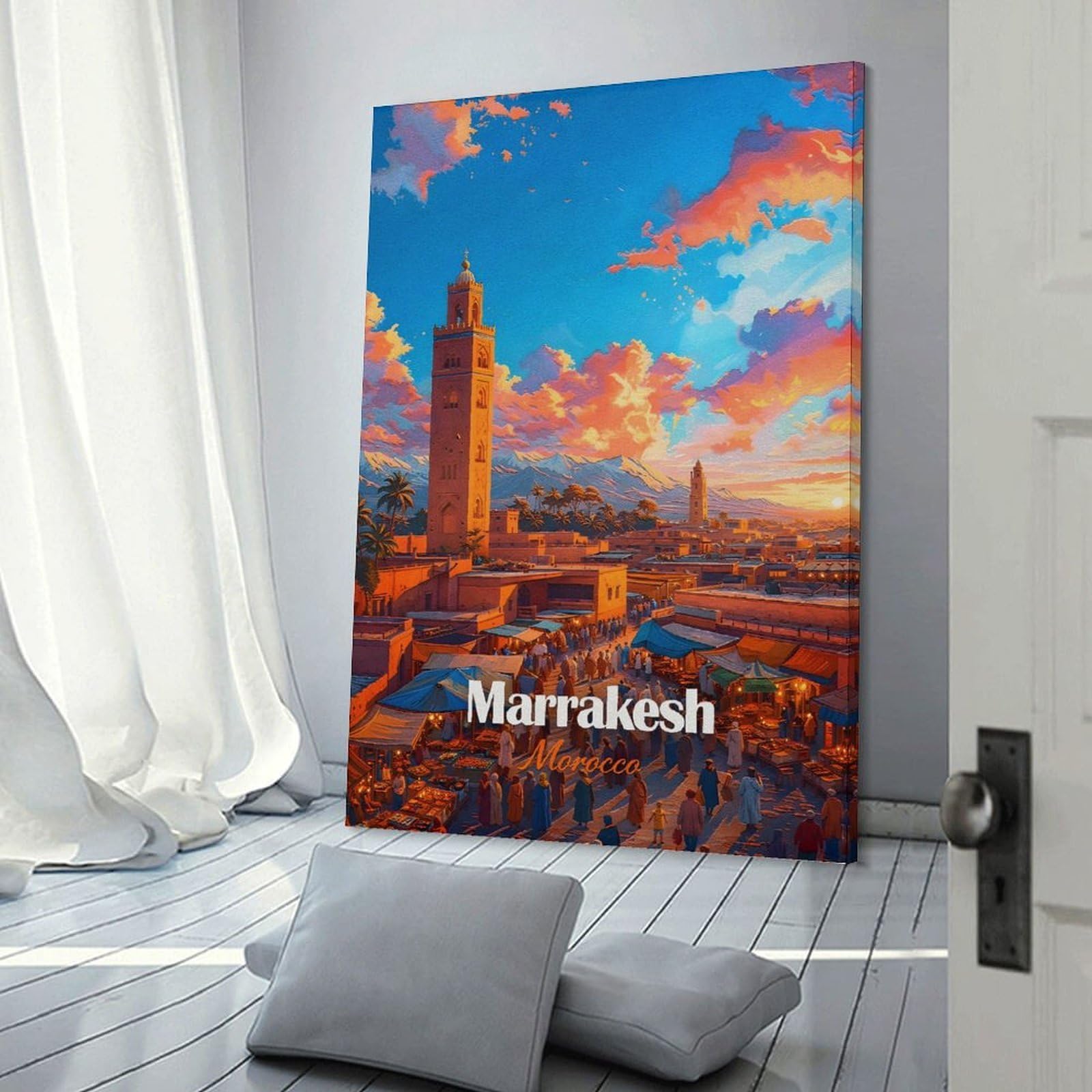 Junmoney Room Decor Wall Art Marrakesh Morocco Cityscape at Sunset, 16x24inch(40x60cm), for Gallery Wall Decor And Room Displays, An Easy Match for Collected Prints