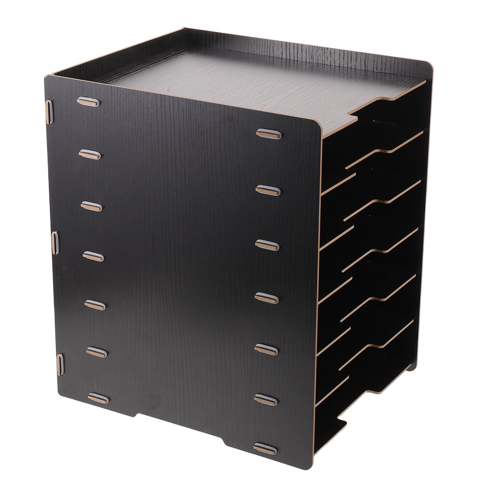 TEHAUX Organizador de Documentos de Madera con 7 Niveles para Oficina, Diseño Natural y Color Negro, Adecuado para Escritorios y Espacios de Trabajo