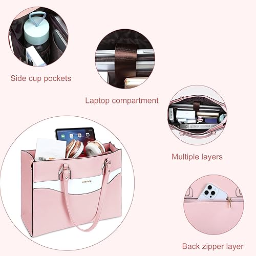 Miniatura 2 de MOSISO Bolsa de mano para laptop para mujer, bolsa de trabajo para computadora portátil de 15.6 pulgadas, maletín de computadora de línea curvada de
