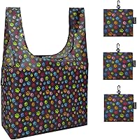 Vista 17 de HOLYLUCK Bolsas de comestibles reutilizables, bolsa de compras plegable resistente (estándar, 3 huellas de patas de perro)