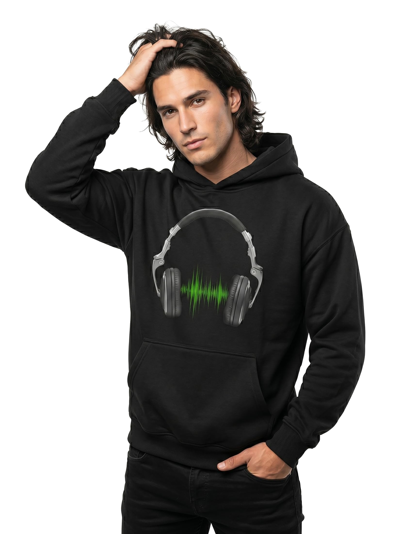 MAKAYA Hoodie Musica Stampa Cuffie Headphones Swag Hipster Pullover Sweatshirt Felpa con Cappuccio