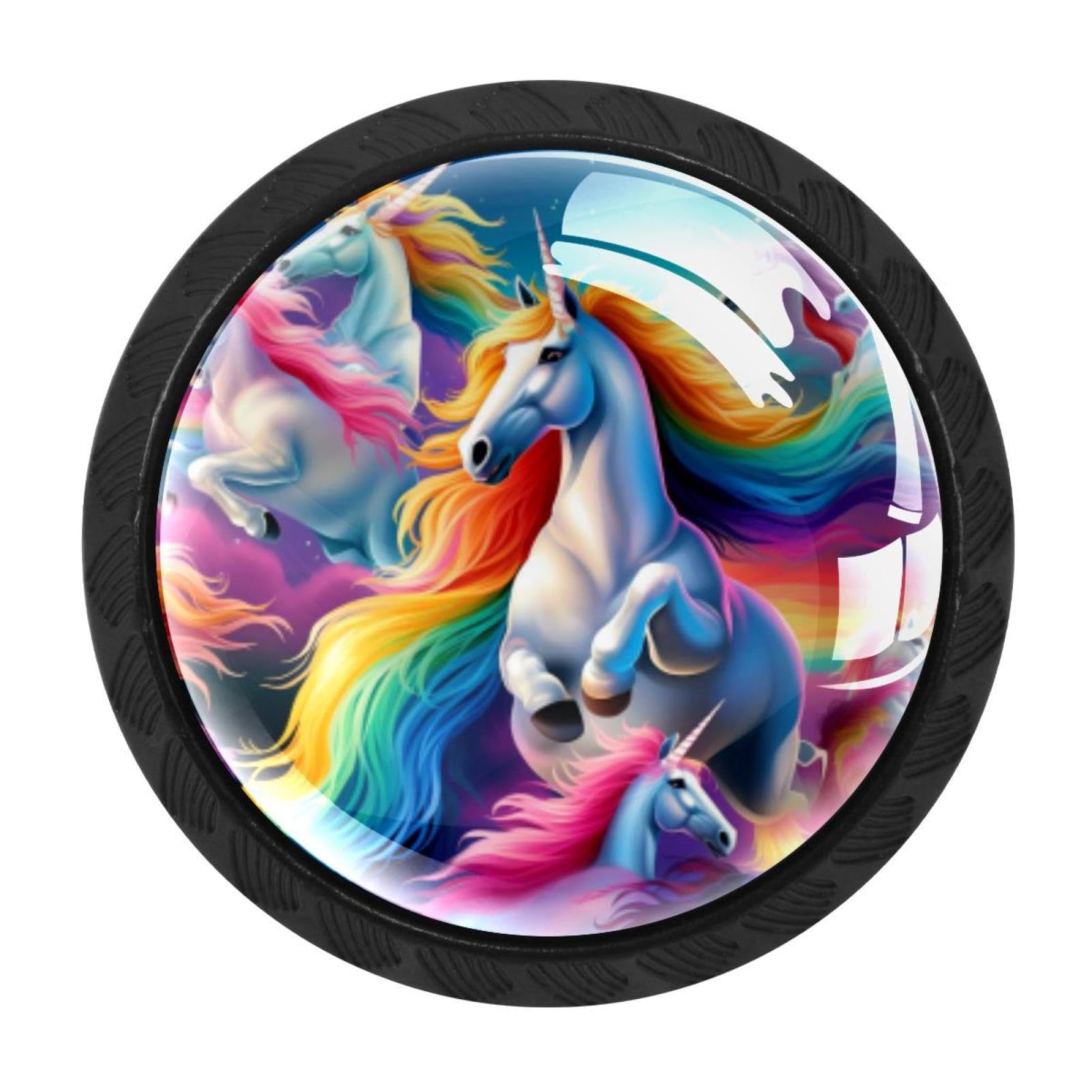 Chenzzzz Multicolored 07 4 Pieces Round Cabinet Knobs Rustic Dresser Knobs, Drawer Cupboard Wardrobe Cabinet Pulls Handles Hardware For Home Kitchen Furniture, Rainbow Unicorn