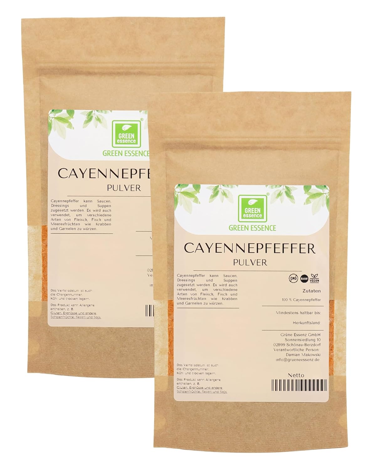 Cayenne Pepper Ground 500 g Cayenne Spice Powder Green Essence Cayenne Pepper Powder 500 g 2 x 250 g Cayenne Pepper Ground 100% Natural Spicy Cayenne Chili Powder 500 g