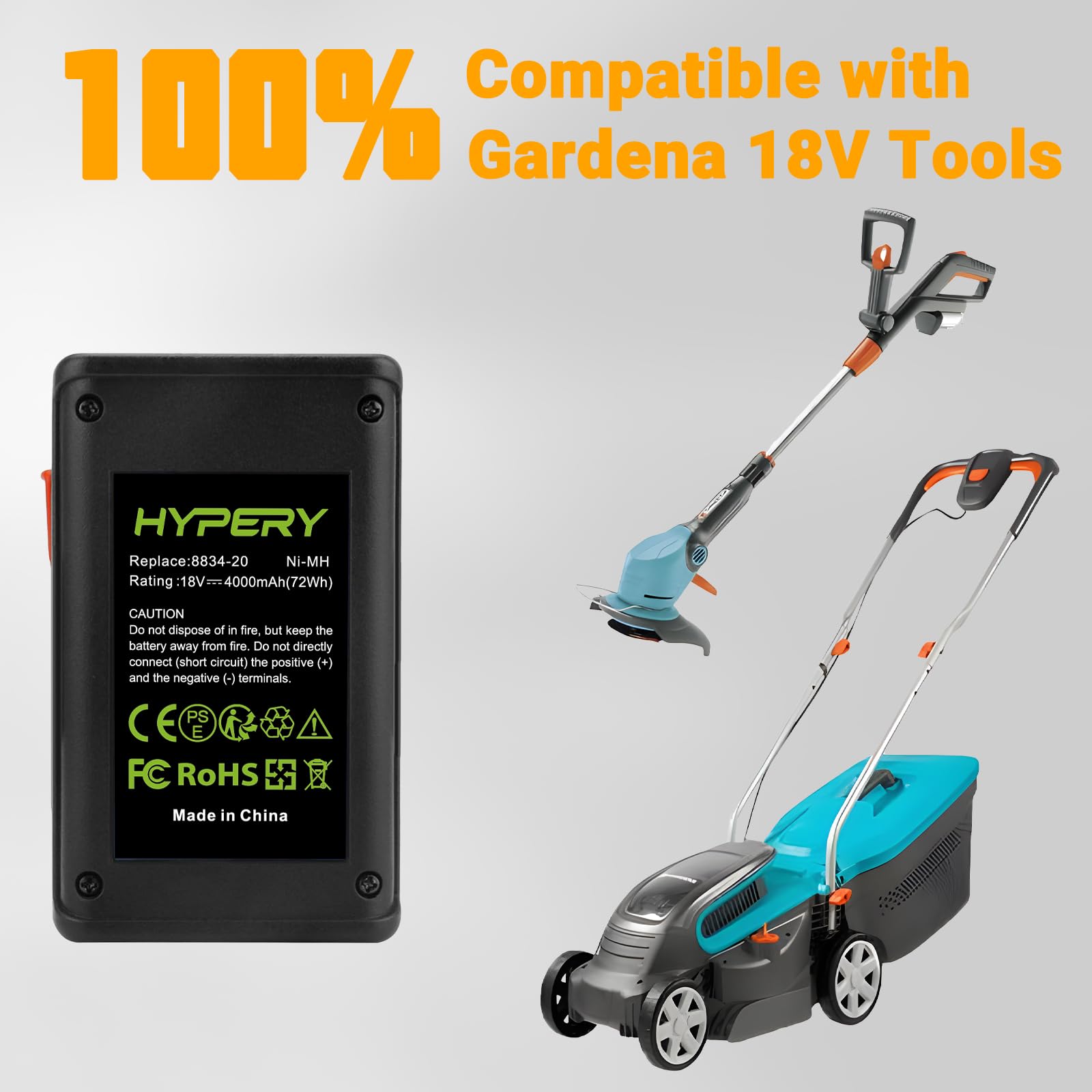Akumulator zastępczy 18 V, 4000 mAh, Ni-MH, kompatybilny z Gardena 8834-20, 648844, 648872, nożyce do żywopłotu EasyCut 42 Accu (8872), turbo podkaszarka SmallCut 300 Accu (8844)