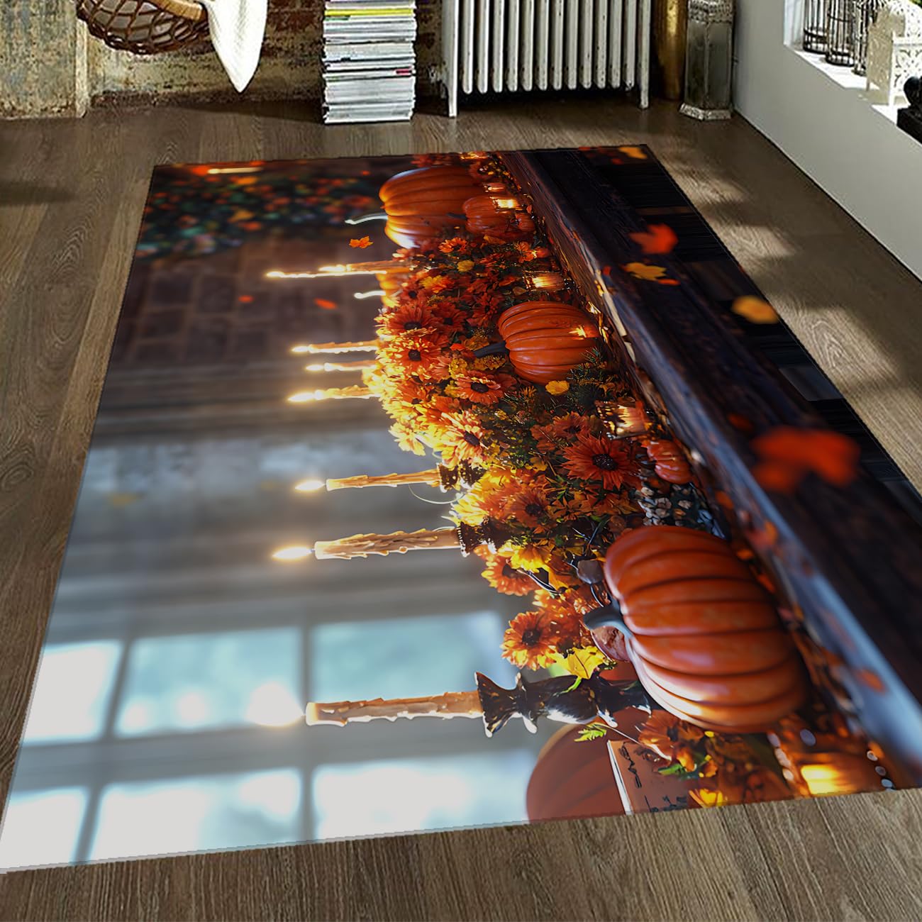 Tapis citrouille bohèmes d'automne décor Thanksgiving doux de salon