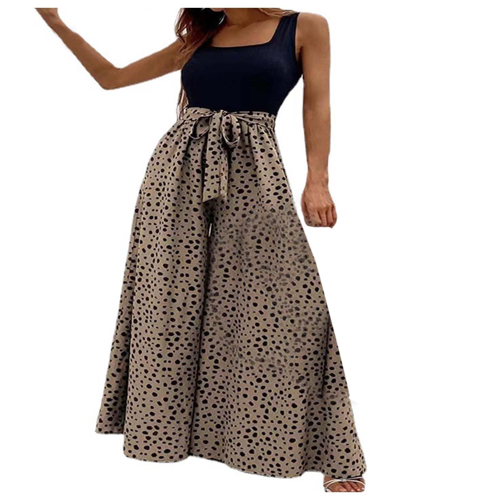 Jumpsuit Damen Sommer Elegant, Lang Overall Damen, Ärmellos Weites Bein Einteiler Outfit Frauen Komplett, Romper Playsuit Kostüm, Hosenanzug Damen Hochzeit Klassiker Casual Musselin Jumpsuit Damen