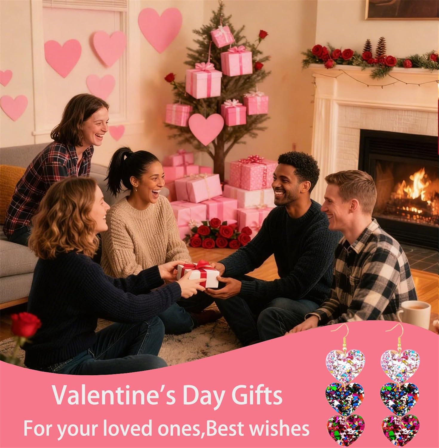 Heart Dangle Earrings Valentine's Day Earrings for Women Wife Mother Glitter Valentine Jewelry Gift Acrylic Heart Earring - Image 7