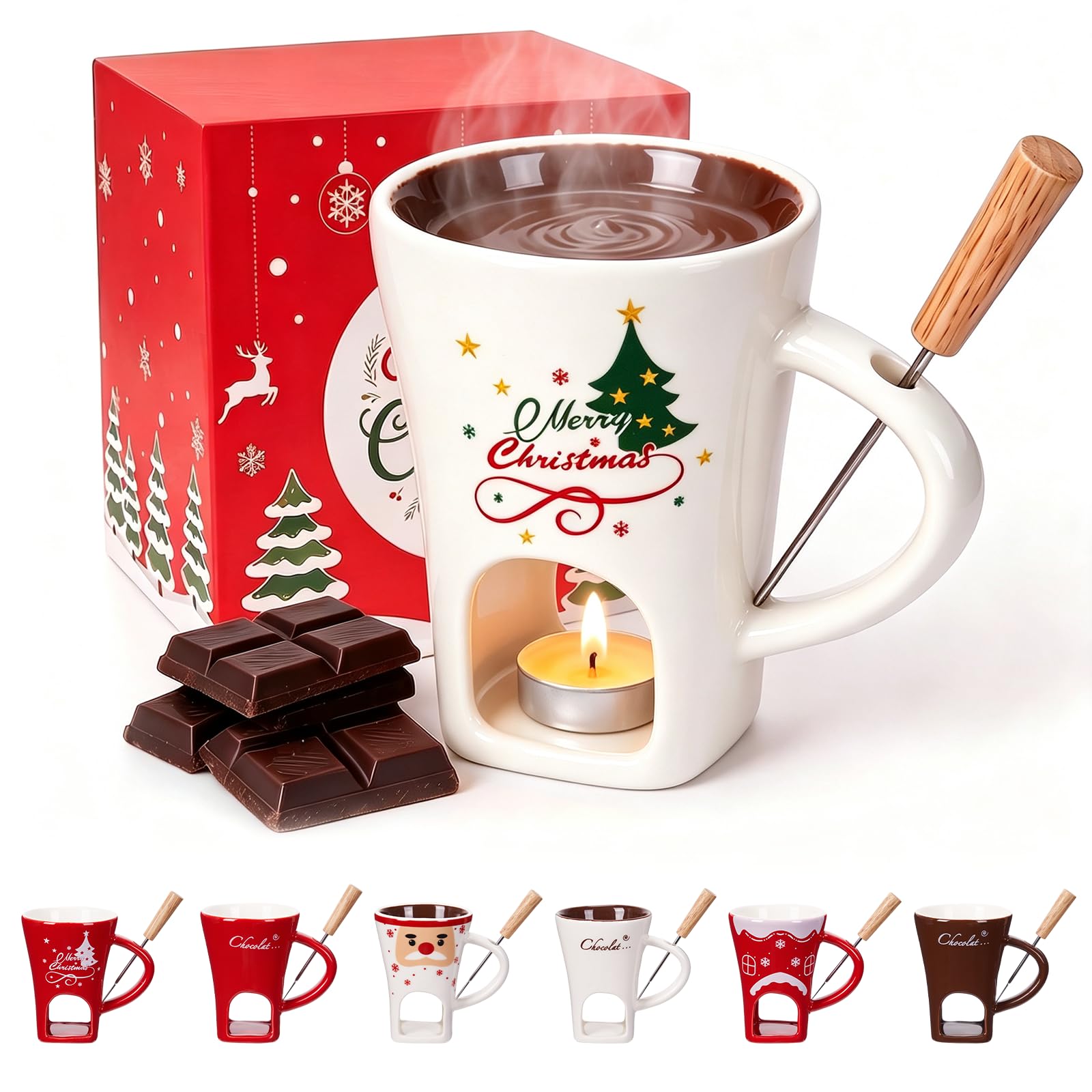 Chocolate Fondue Mug, Chocolate Melting Cup with Forks, Air Circulation Personal Cheese & Butter Melting Cup for Birthday Party, Wedding, Christmas Gifts (# 02)