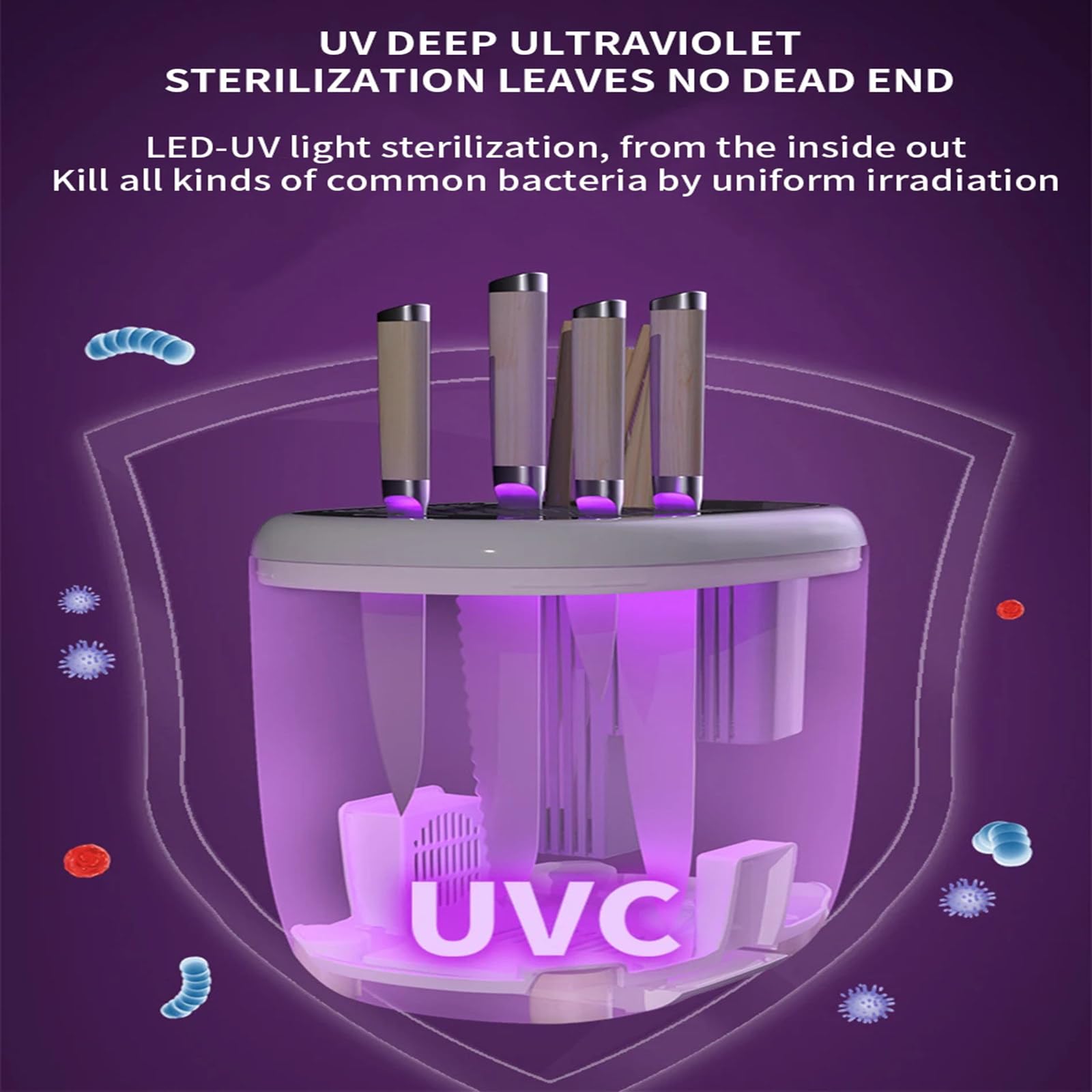 Soporte para cuchillos de desinfección ultravioleta, almacenamiento multifuncional de cocina para cuchillos y palillos
