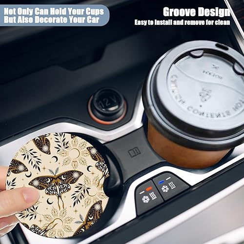 Miniatura 5 de Portavasos de automóvil  Posavasos de cerámica absorbente con diseño de mariposa y luna, portavasos para bebidas, accesorios interiores de
