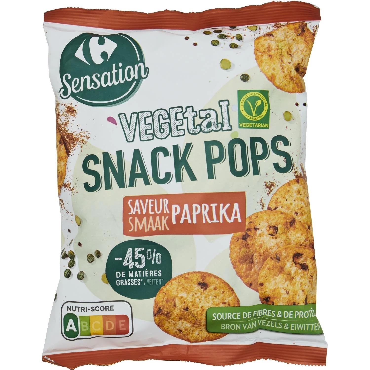 CARREFOUR SENSATION - Snack Pops Soufflés aux Lentilles Saveur Paprika - Chips Apéritives Végétariennes - 45% de Matières Grasses - Source de Fibres et Protéines - le sachet de 70 g - Le Lot De 4