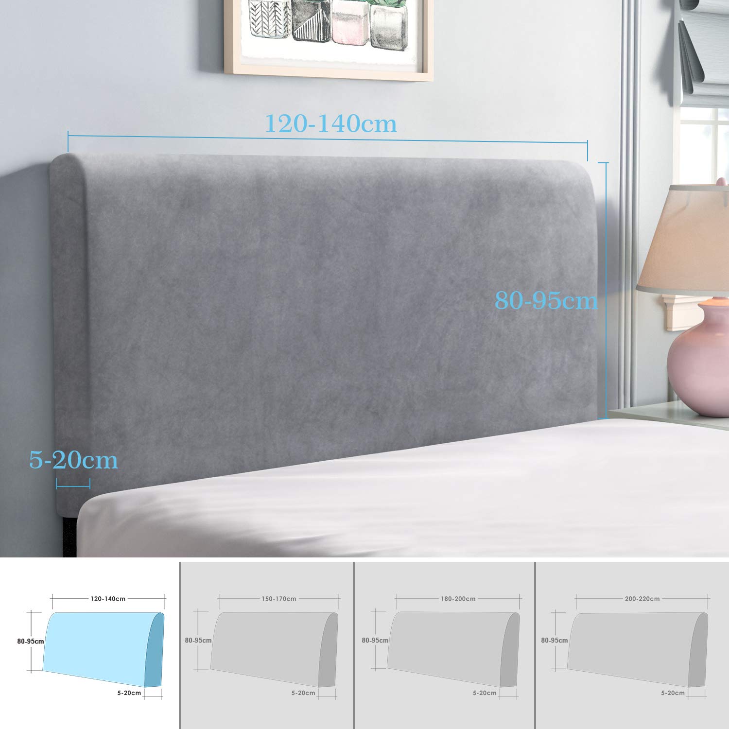 TAOCOCO Copertura per Testiera per Letto, Fodera Elastica Protezione, Protezione Elastica a Tinta Unita, Grigio Chiaro 120-140 cm