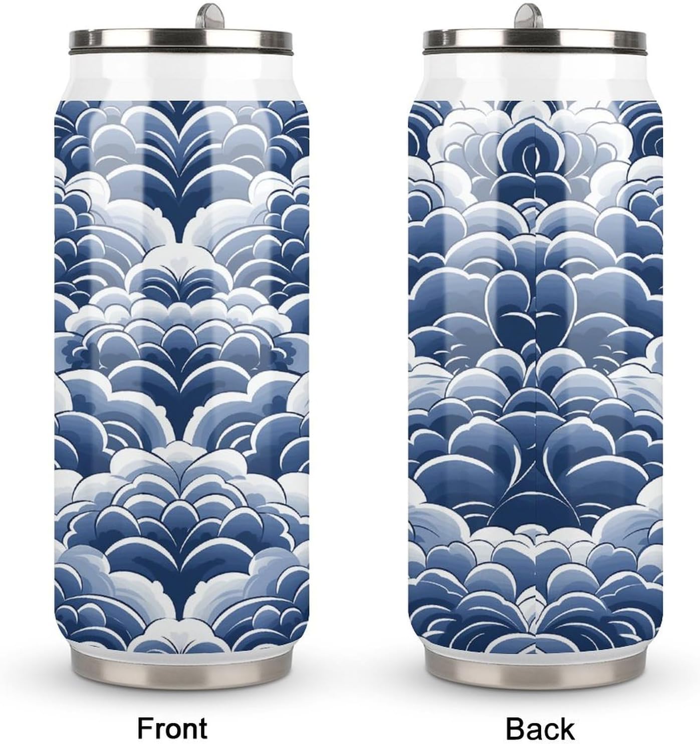Stainless Steel Cups Blue And White Printed Coke Cup Stainless Steel Insulated Cups with Lid And Straw