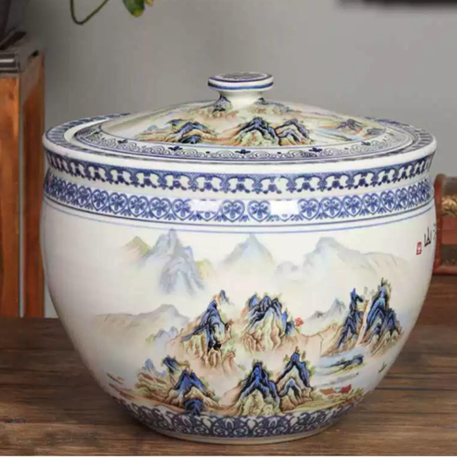 IXTREGZJKM Ceramic Rice Container with Lid, Flour Bin, Ceramic Rice Jar, Rice Storage Container, Ceramic Storage Jar, Suitable for Rice, Soybeans, Flour, Candy, Tea, and Coffee Beans. B 6KG