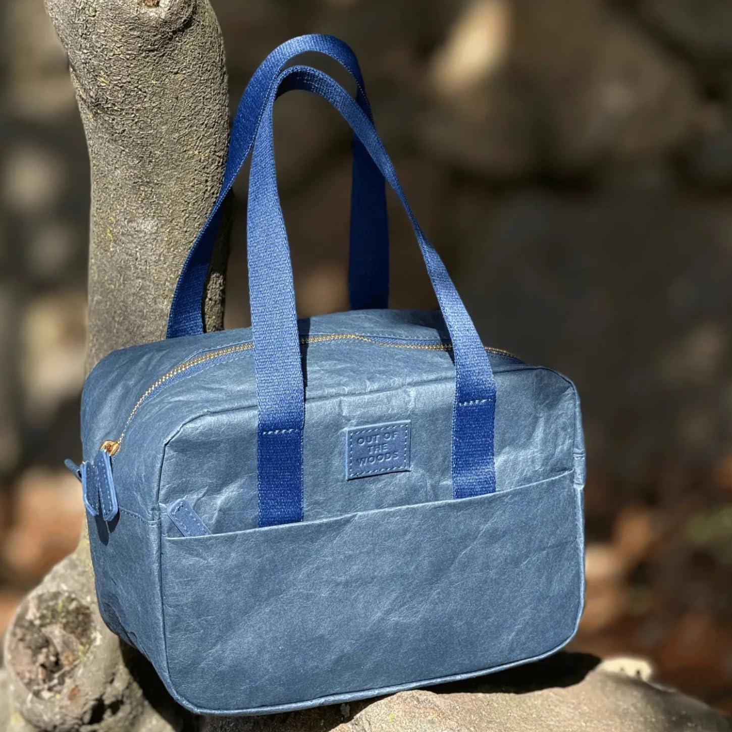 Out of the Woods Navy Collection Leo Lunch Cooler, Blue, Reusable & Eco-Friendly, Washable Paper, Insulated, Front Pocket, Zipper Closure, Folds Flat