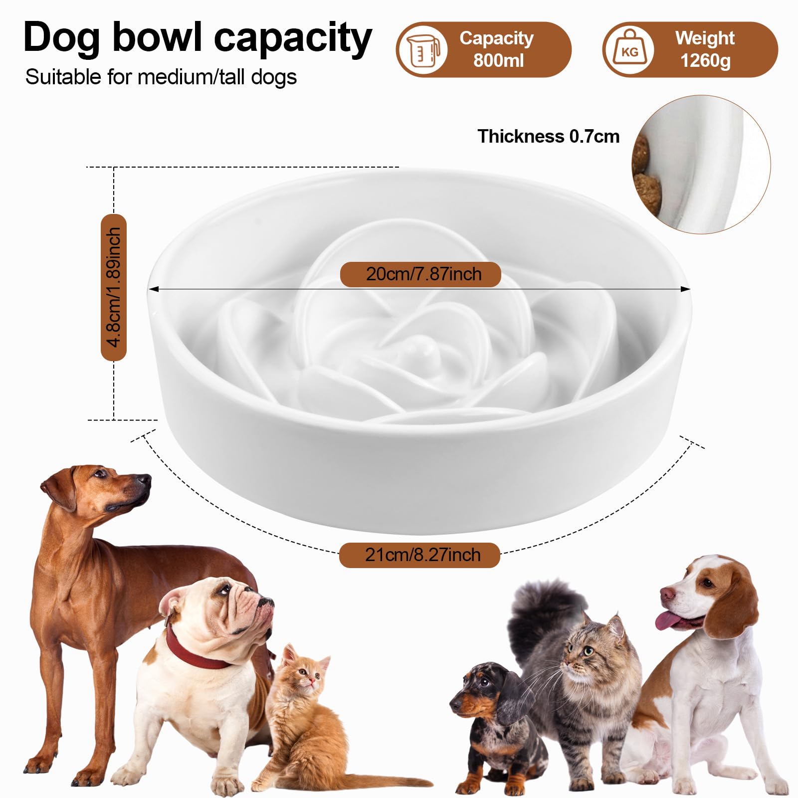 Gamelle à Alimentation Lente pour Chien, 800ML Céramique Bol interactif, 20cm Gamelle Anti Glouton pour Animaux de Compagnie Moyens et Grands