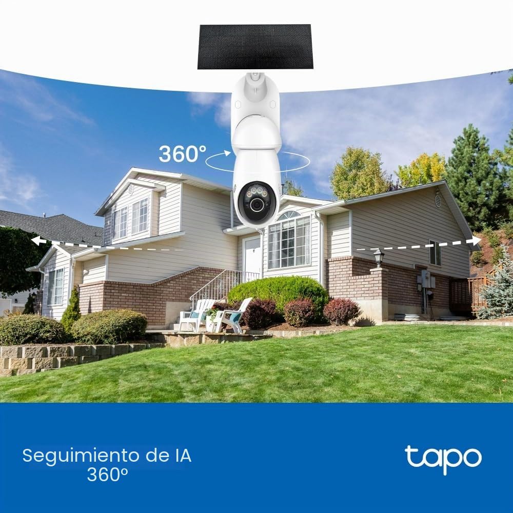 Tapo C660 Kit 4K 8MP Cámara de Seguridad Pan/Tilt alimentada por energía Solar, visión Nocturna a Color Starlight, cámara Exterior de Seguimiento de IA de 360°, Carga Solar, Audio bidireccional