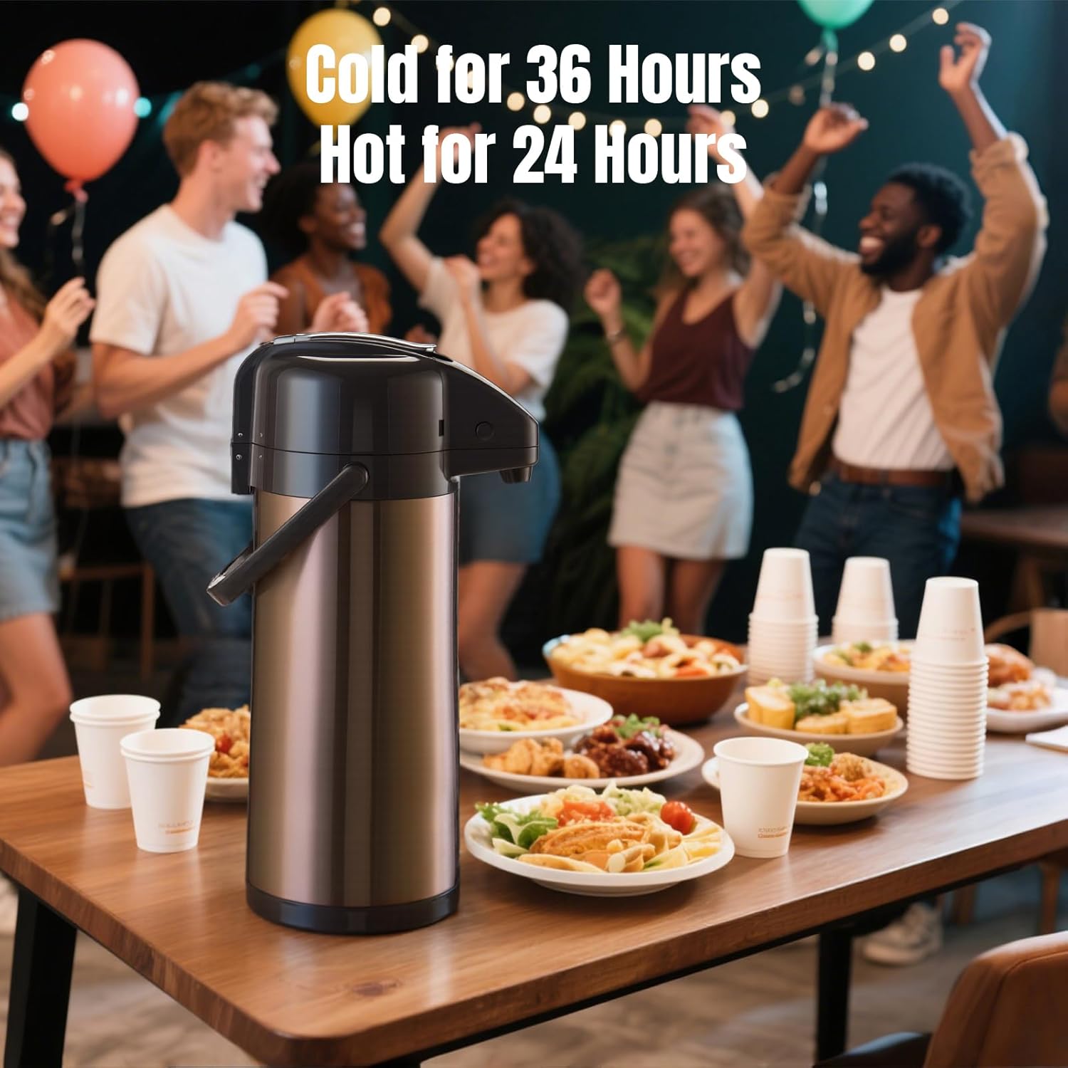 PARACITY Upgraded Airpot Coffee Carafe with Double Pump 3L Stainless Steel Drink Dispenser for Hot/Cold Beverage with Lazy Susan Base, Coffee Termos Para Cafe for Hot Cocoa for Parties