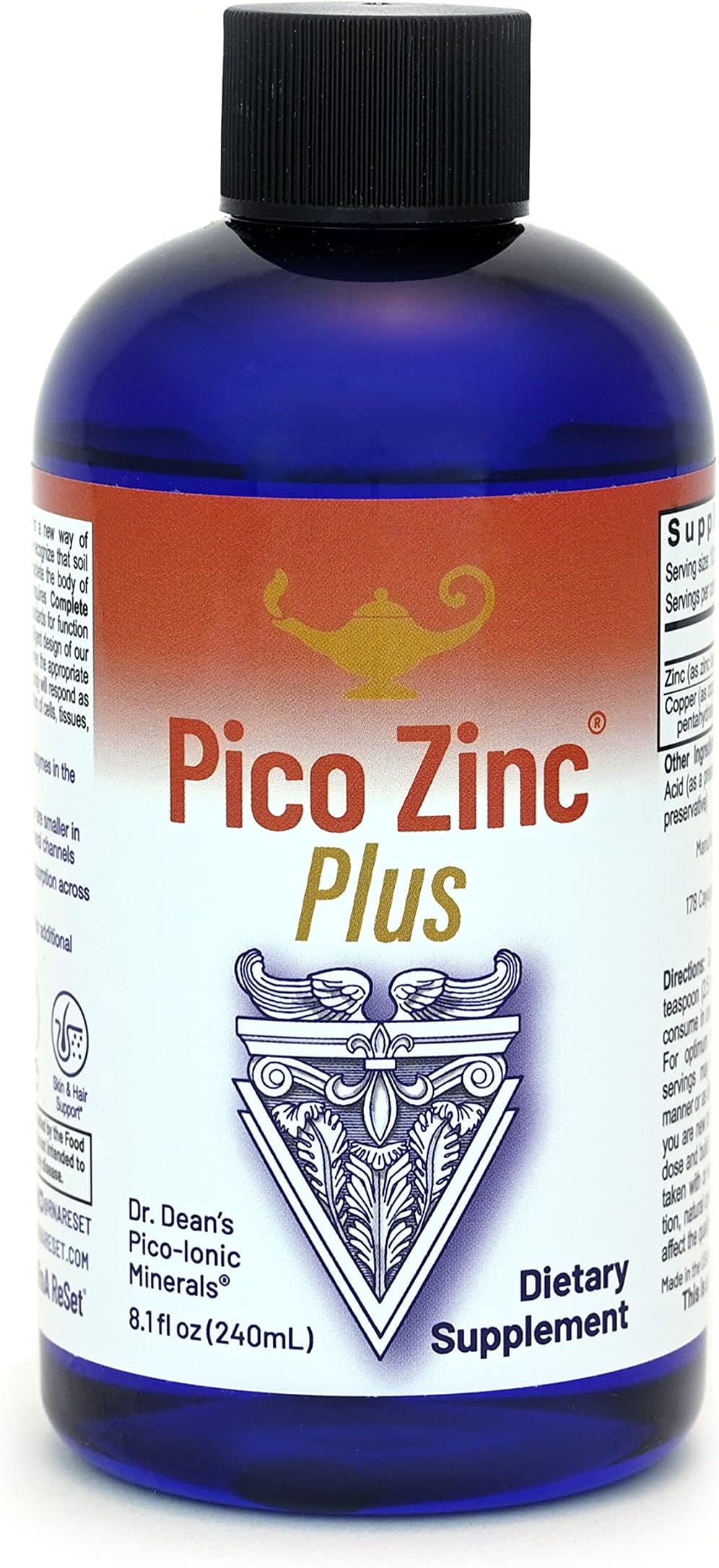 RnA ReSet Pico Zinc Plus – Liquid Zinc & Copper Supplement, Pico-Ionic Mineral Solution, 8.1 Fl Oz (1-Pack), NSF Contents Certified, Immune Support, Skin Health, Cellular Health, Vegan