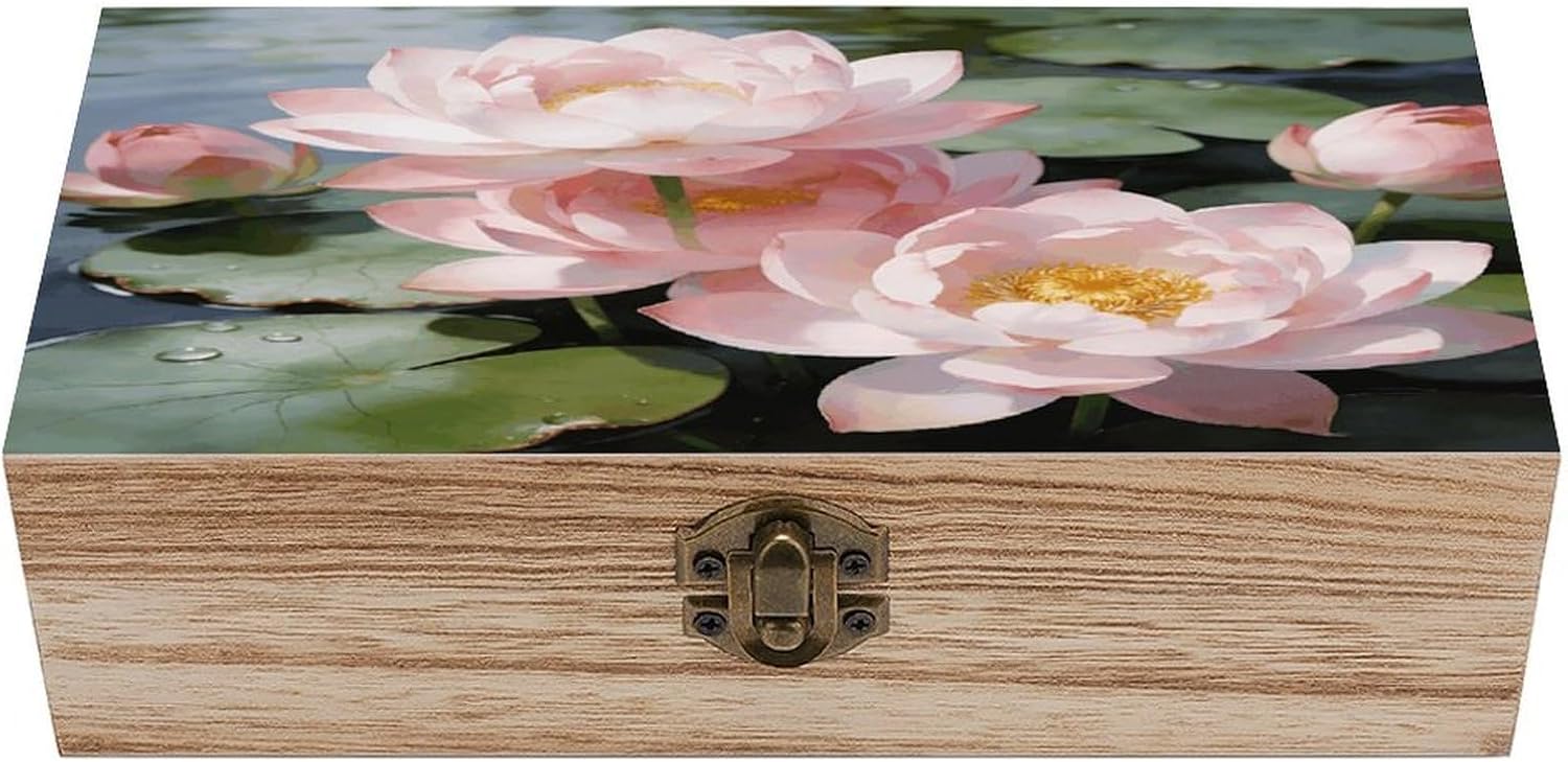 Bright Sunny Day, Lotus Flowers Wood Box Rectangular Organizer Box