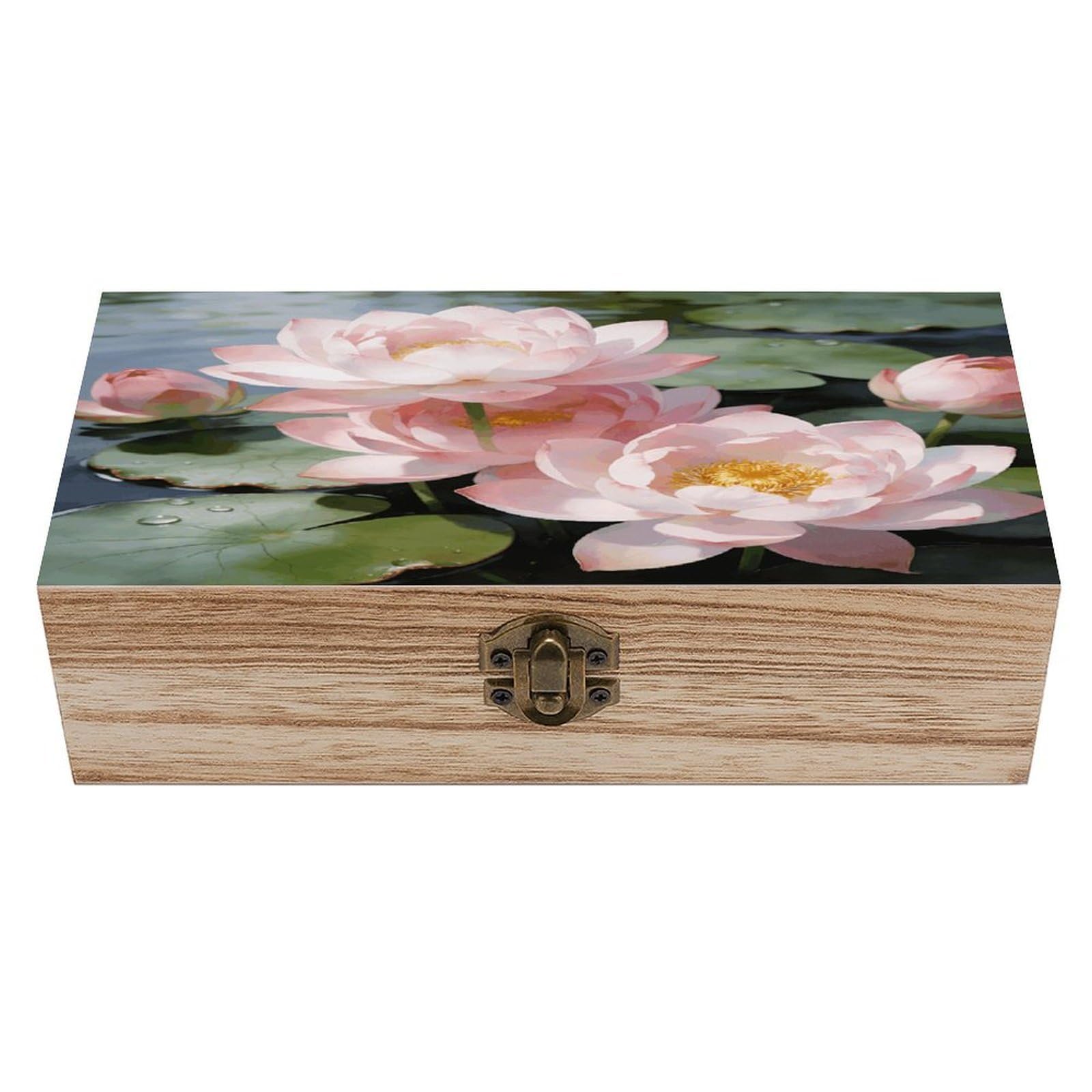 Khauerbc Men's Style Bright Sunny Day, Lotus Flowers Locked Wooden Keepsake Box With Hinged Lid For Crafts And Photo Storage,Keepsake Box Jewellery Organiser Unique Gift Ideas For & Wo