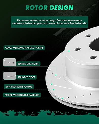 Miniatura 1100 de Kits de frenos y rotores, rotores de freno SCITOO y 8 pastillas de cerámica para 08-12 para Chrysler Town & Country, 08-12 para Dodge Grand Caravan