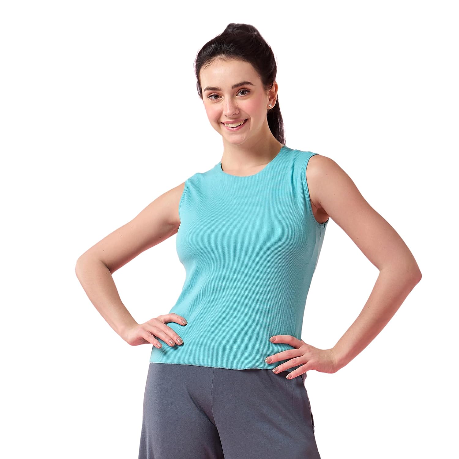 Enamor Women’s Cotton Blend Sleevesless Crew Neck Crop Length Top-Slim Fit, Inbuilt Bra-E310 Enamor Women’s Cotton Blend Sleevesless Crew Neck Crop Length Top-Slim Fit, Inbuilt Bra-E310