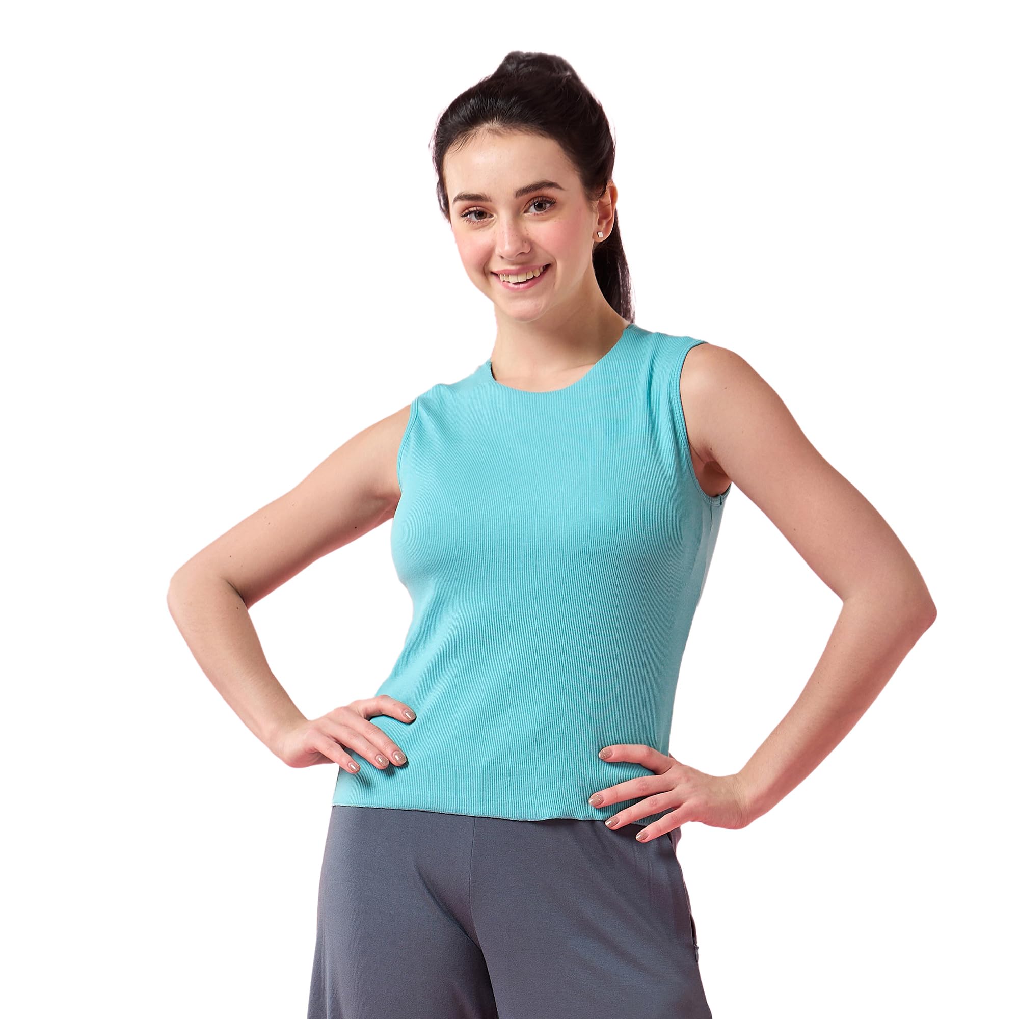 enamor Women Cotton Blend Sleeveless Crew Neck Crop Length Top-Slim Fit,Inbuilt Bra-E310-picture-11