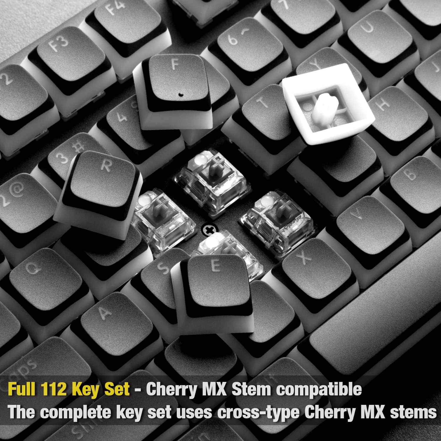 Gunmjo Golf Pudding PBT Doubleshot Keycaps for Gaming Keyboard with Cherry MX Switches, Spherical PBT Keycaps for Backlit Mechanical Keyboard, OEM Profile 111 Keys with 6.25U Space Bar, Black Color image 2
