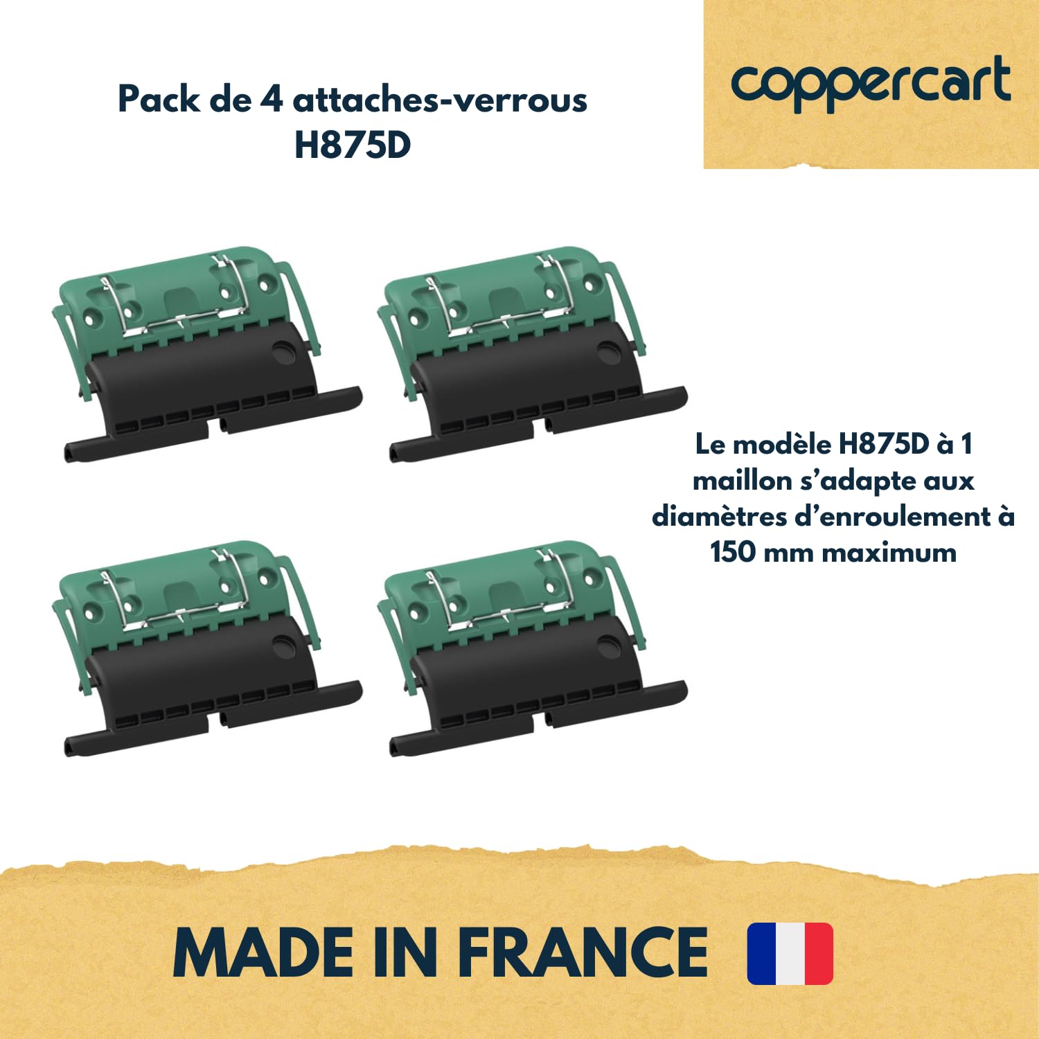Ensemble de 4 attaches verrou ZF Clicksur H875D pour tablier de volet roulant - Fixation sécurisée pour volets roulants - Verrou automatique 1 maillon - Attache clipsable de sécurité anti-effraction