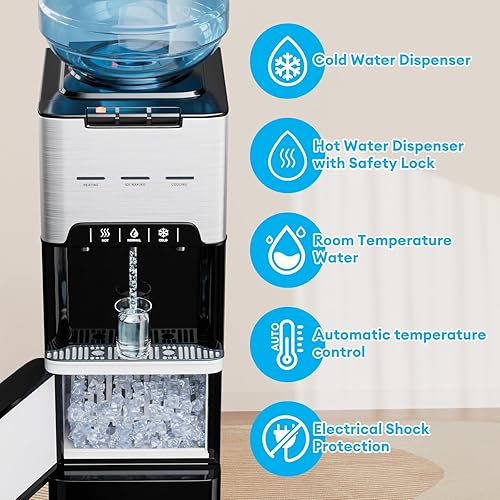 Miniatura 5 de TABU Dispensador de agua 3 en 1 con máquina de hielo de 44 libras24 horas, enfriador de agua con 3 ajustes de temperatura, agua caliente, fría y