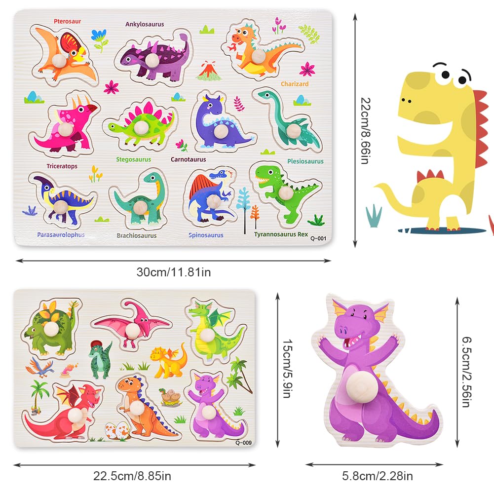 Dinosaurios Puzzle de Madera, Dinosaurios Rompecabezas de Madera Juegos, Puzzle Madera Infantil, Motricidad Fina y Concentración, Juguetes Bebes Educativos Regalos para Niños Niñas