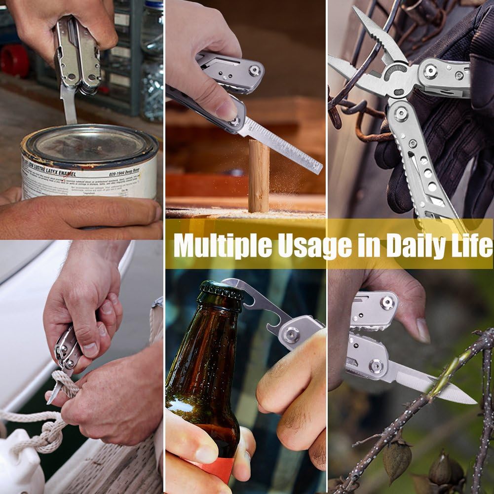 Multitool Pliers Knife Kit, Multitools for Men 24-in-1 Pocket Heavy Duty Stainless Steel Multi-Purpose Tool for Hunting Hiking Camping Outdoor Survival with Multifunctional Bracelet & Nylon Sheath